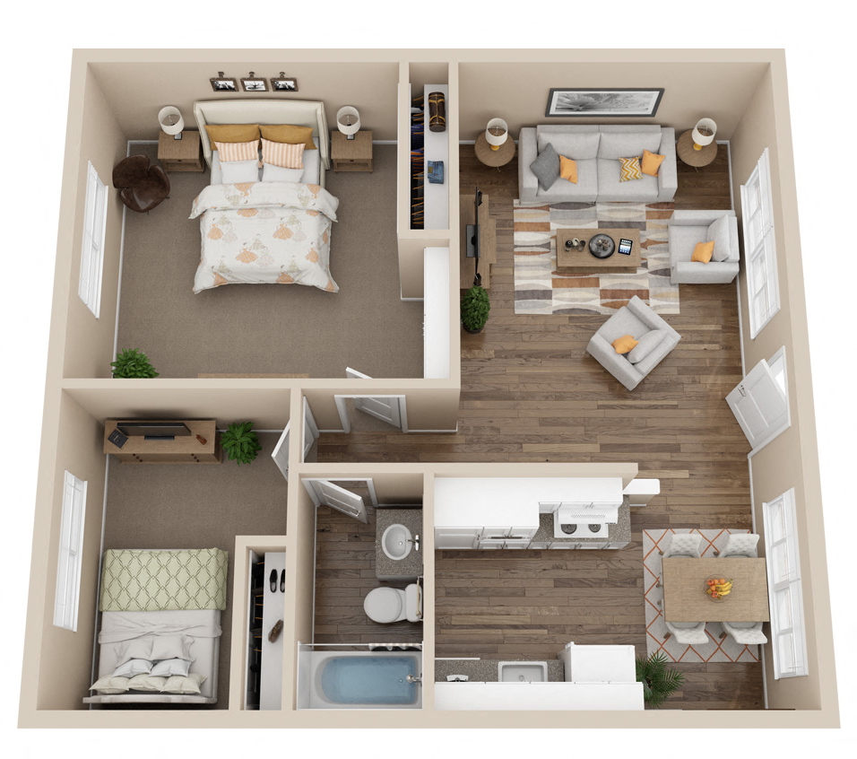 2 Bedroom 1 bath Floor Plan at Woodland Village Apartments , California